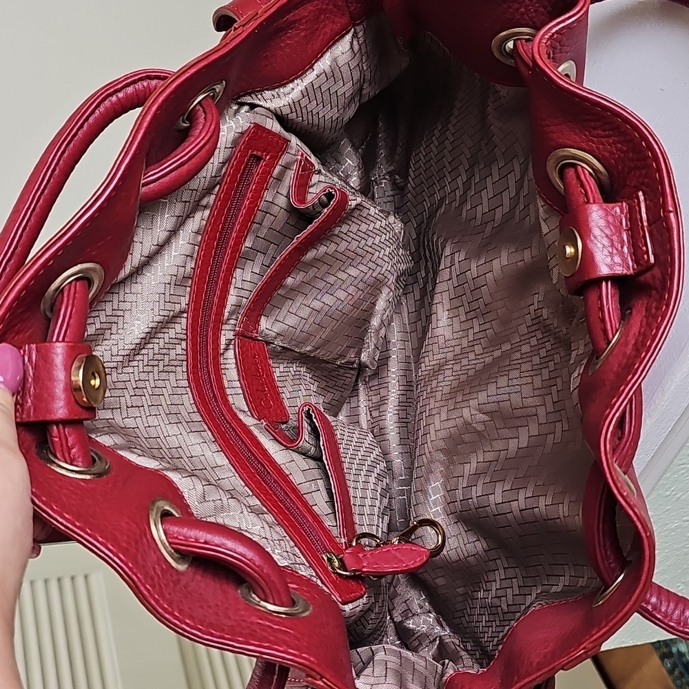 Cole Haan Brick Red Pebbled Leather Large Drawstring Handbag EUC - Picture 15 of 17